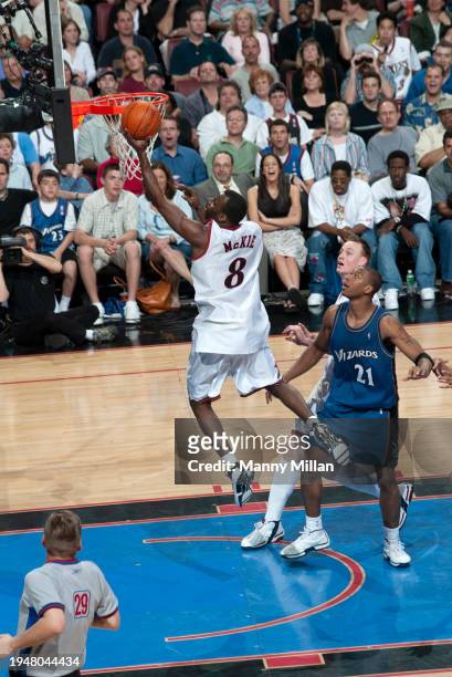 Philadelphia 76ers Aaron McKie in action, shoots vs Washington Wizards at First Union Center This game was Michael Jordan's last game of his NBA...