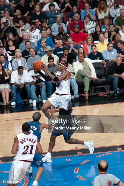 Philadelphia 76ers Allen Iverson in action, shoots vs Washington Wizards at First Union Center This game was Michael Jordan's last game of his NBA...