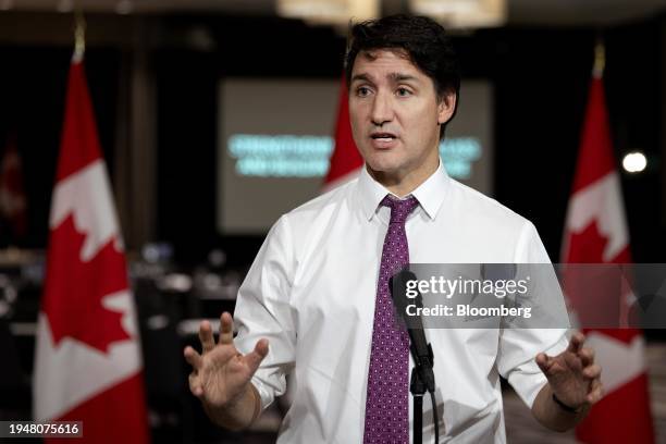 Justin Trudeau, Canada's prime minister, speaks during a cabinet retreat in Montreal, Quebec, Canada, on Tuesday, Jan. 23, 2024. Trudeau is preparing...