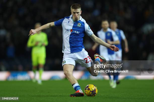 Adam Wharton of Blackburn Rovers on the ball during the Sky Bet Championship match between Blackburn Rovers and Huddersfield Town at Ewood Park on...