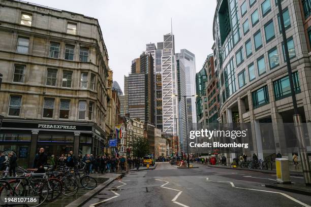 Skyscraper office blocks in the City of London, UK, on Tuesday, Jan. 23, 2024. A quiet revolution in the financial district will rip out roadways and...