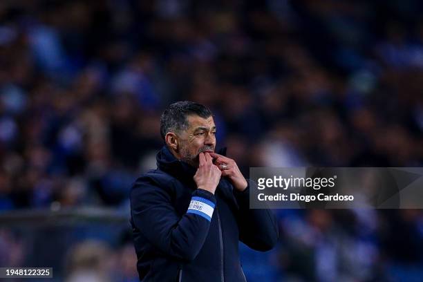 Head Coach Sergio Conceicao of FC Porto gestures during the Liga Portugal Bwin match between FC Porto and Moreirense FC at Estadio do Dragao on...