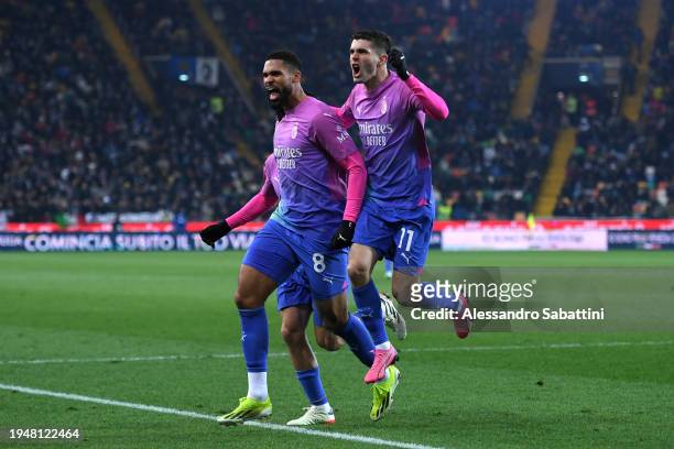 Ruben Loftus-Cheek of AC Milan celebrates with teammate Christian Pulisic after scoring his team's first goal during the Serie A TIM match between...