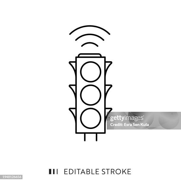 illustrations, cliparts, dessins animés et icônes de conception d’icône de ligne de feu de circulation avec trait modifiable. convient pour les infographies, les pages web, les applications mobiles, l’interface utilisateur, l’expérience utilisateur et la conception d’interfaces graphiques. - feu rouge feu de signalisation pour véhicules