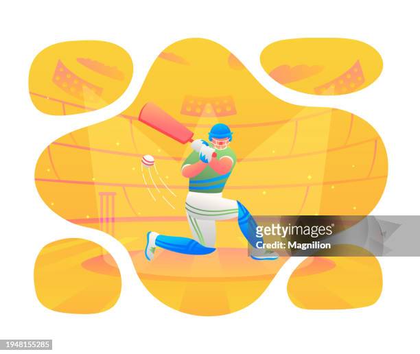 batsmen's brilliance, sunlit cricket triumph, cricket player hits the ball - cricket bat vector stock illustrations