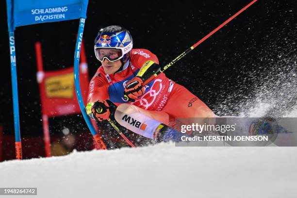 Switzerland's Marco Odermatt competes during the Men's Giant Slalom event of the FIS Alpine Skiing World Cup in Schladming, Austria, on January 23,...