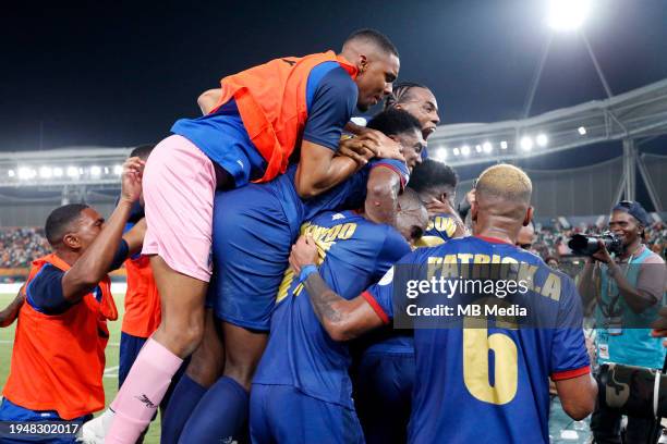 Yamoussoukro, IVORY COAST Cape Verde players celebrate during the TotalEnergies CAF Africa Cup of Nations group stage match between Cape Verde and...
