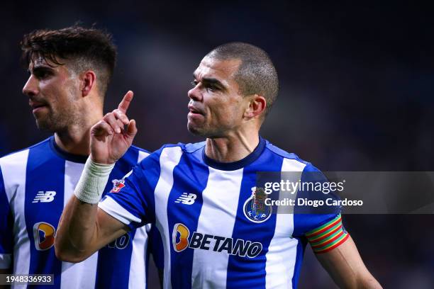 Pepe of FC Porto gestures during the Liga Portugal Bwin match between FC Porto and Moreirense FC at Estadio do Dragao on January 20, 2024 in Porto,...