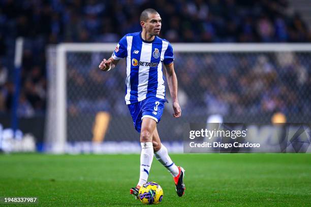 Pepe of FC Porto controls the ball during the Liga Portugal Bwin match between FC Porto and Moreirense FC at Estadio do Dragao on January 20, 2024 in...