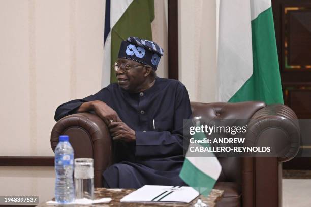 Nigerian President Bola Tinubu looks on during a meeting with US Secretary of State Antony Blinken at the Presidential Villa in Abuja on January 23,...