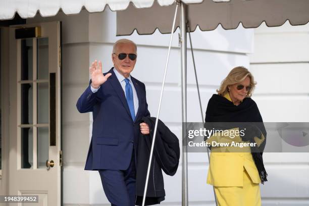President Joe Biden and first lady Jill Biden depart the White House January 23, 2024 in Washington, DC. Biden is traveling to Manassas, Virginia for...