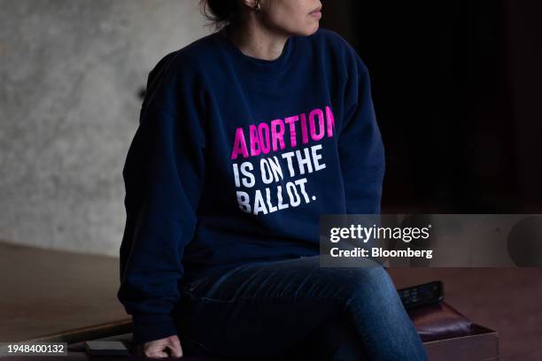 An attendee prior to a reproductive freedom campaign rally with US President Joe Biden and Vice President Kamala Harris, not pictured, at George...