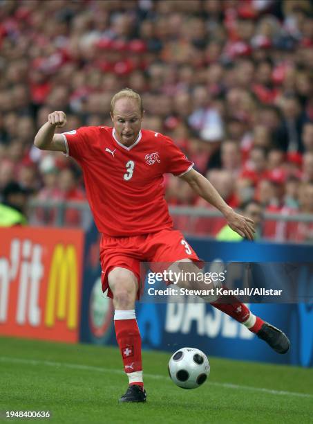 June 7: Ludovic Magnin of Switzerland on the ball during the UEFA Euro 2008 Group A match between Switzerland and Czech Republic at St Jakob-park on...