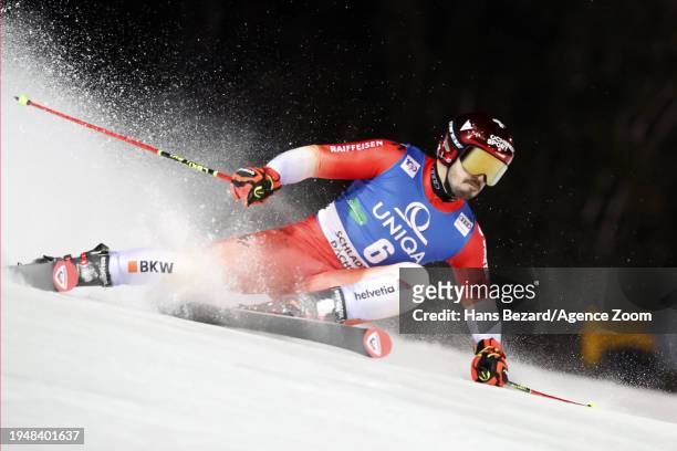 Loic Meillard of Team Switzerland competes during the Audi FIS Alpine Ski World Cup Men's Giant Slalom on January 23, 2024 in Schladming, Austria.