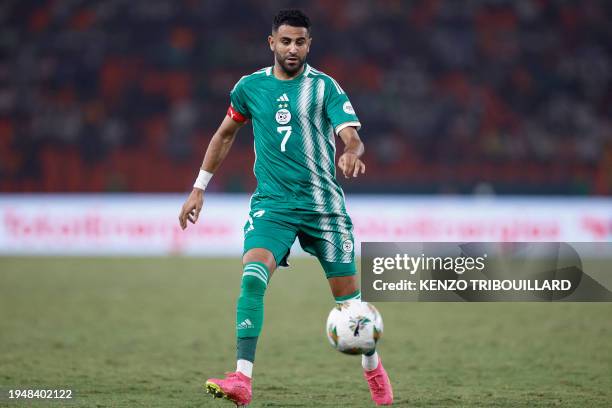 Algeria's forward Riyad Mahrez controls the ball during the Africa Cup of Nations 2024 group D football match between Mauritania and Algeria at Stade...
