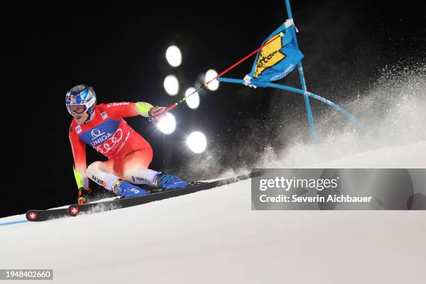 Marco Odermatt of Switzerland during the second run of Audi FIS Alpine Ski World Cup - Mens Giant Slalom on January 23, 2024 in Schladming, Austria.