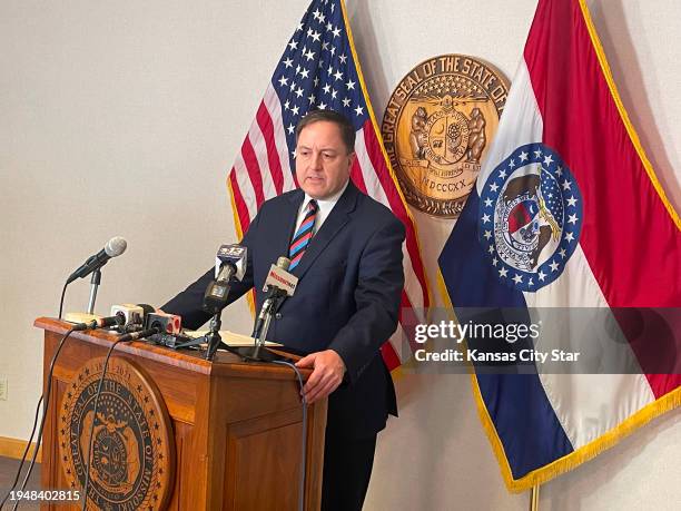Missouri Secretary of State Jay Ashcroft speaks with reporters on Tuesday, Jan. 23 in Jefferson City, Missouri.