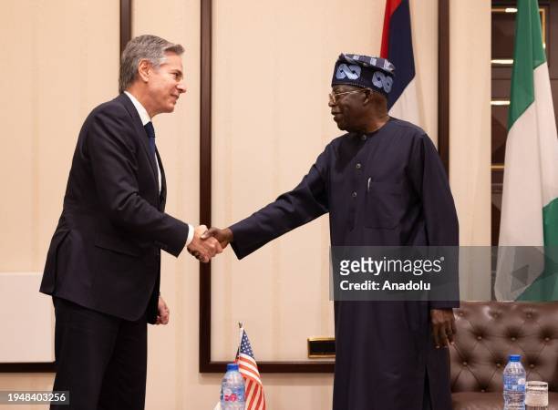 Secretary of State Antony Blinken meets with Nigerian President Bola Ahmed Tinubu in Abuja, Nigeria on January 23, 2024.