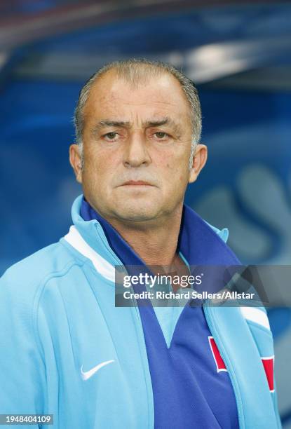 June 7: Fatih Terim, Turkey Coach portrait before the UEFA Euro 2008 Group A match between Portugal and Turkey at Stade De Geneve on June 7, 2008 in...