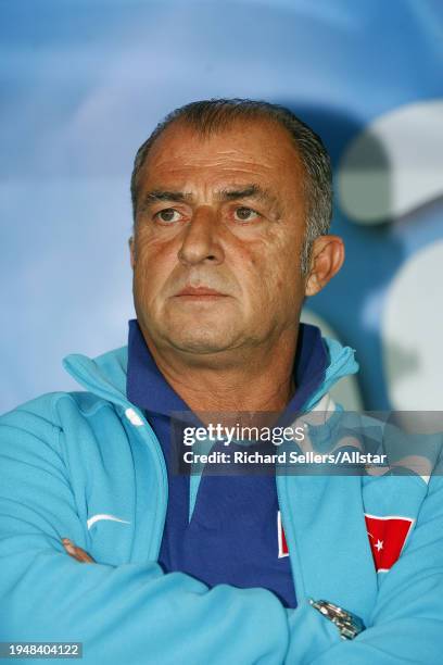 June 7: Fatih Terim, Turkey Coach portrait before the UEFA Euro 2008 Group A match between Portugal and Turkey at Stade De Geneve on June 7, 2008 in...