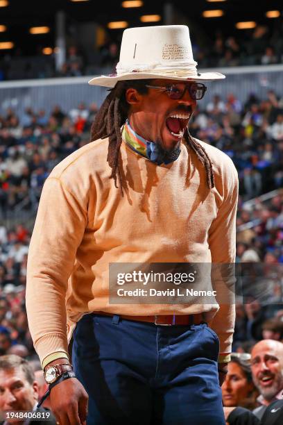 Cam Newton attends the game between the New York Knicks and the Brooklyn Nets on January 23, 2024 at Barclays Center in Brooklyn, New York. NOTE TO...