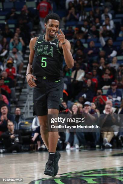 Herb Jones of the New Orleans Pelicans smiles during the game against the Utah Jazz on January 23, 2024 at the Smoothie King Center in New Orleans,...