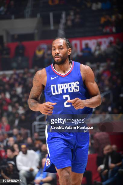 Kawhi Leonard of the LA Clippers look on during the game on January 23, 2024 at Crypto.Com Arena in Los Angeles, California. NOTE TO USER: User...