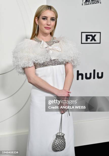 Actress Emma Roberts arrives for FX's "Feud: Capote vs. The Swans" premiere at the Museum of Modern Art in New York, on January 23, 2024.