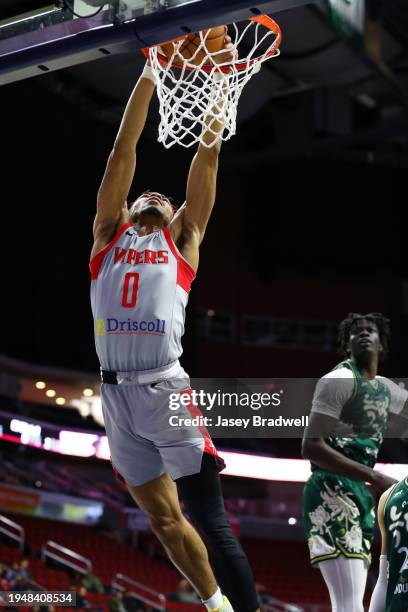 Jalen Lecque of the Rio Grande Valley Vipers dunks the ball against the Iowa Wolves during an NBA G-League game on January 23, 2024 at the Wells...