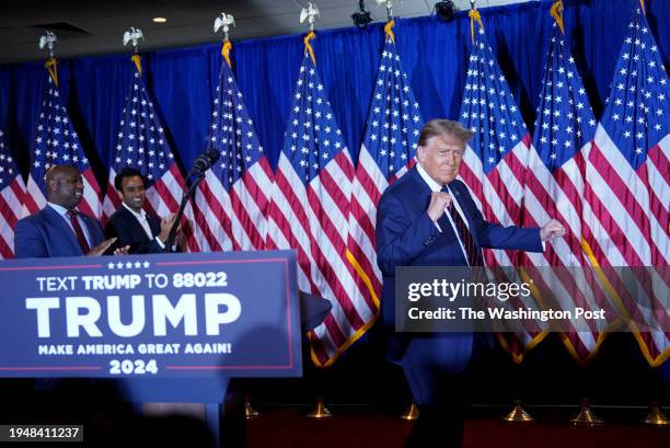 January 23: Former president Donald Trump arrives for a watch party on Tuesday, January 23, 2024 at Sheraton Nashua in Nashua, NH. Trump and former...