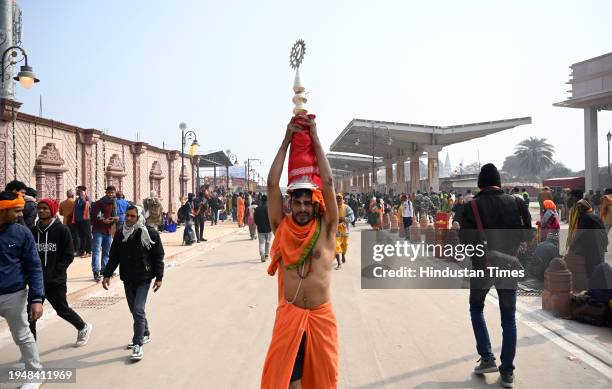 Dovotee going for Darshan to Ram Mandir on January 23, 2024 in Ayodhya, India. Devotees are celebrating the consecration ceremony all over the world...