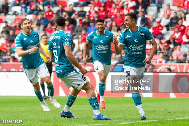 Andres Montano of Mazatlan celebrates after scoring the team's first goal during the 2nd round match between Toluca and Mazatlan FC as part of the...