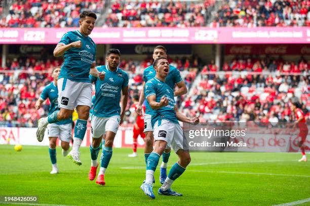 Andres Montano of Mazatlan celebrates after scoring the team's first goal during the 2nd round match between Toluca and Mazatlan FC as part of the...