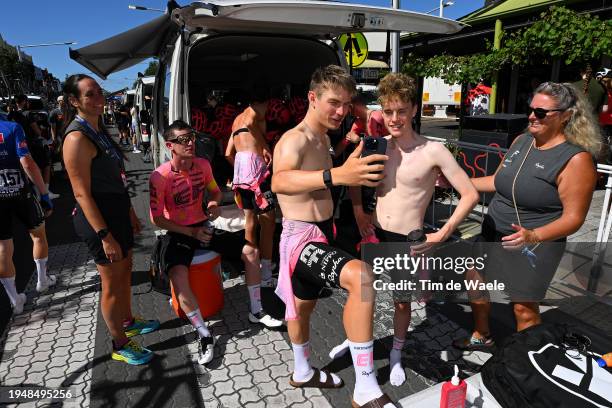 Jack Rootkin-Gray of United Kingdom and Archie Ryan of Ireland and Team EF Education - Easypost take a selfie prior to the 24th Santos Tour Down...