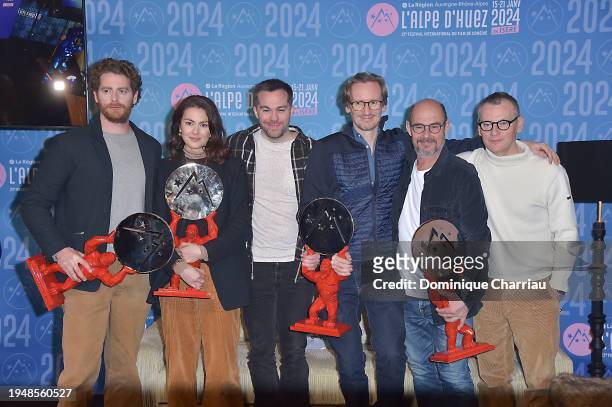 Pablo Pauly, Julia Faure, Wilfried Méance, Olivier Ducray, Bernard Campan and gest attend the Closing Ceremony during the 27th L'Alpe d'Huez...