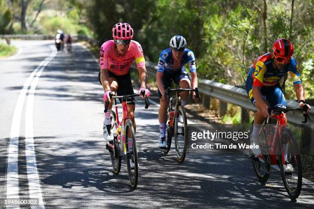 Gil Gelders of Belgium and Team Soudal Quick-Step, Stefan De Bod of South Africa and Team EF Education - Easypost and Jacopo Mosca of Italy and Team...