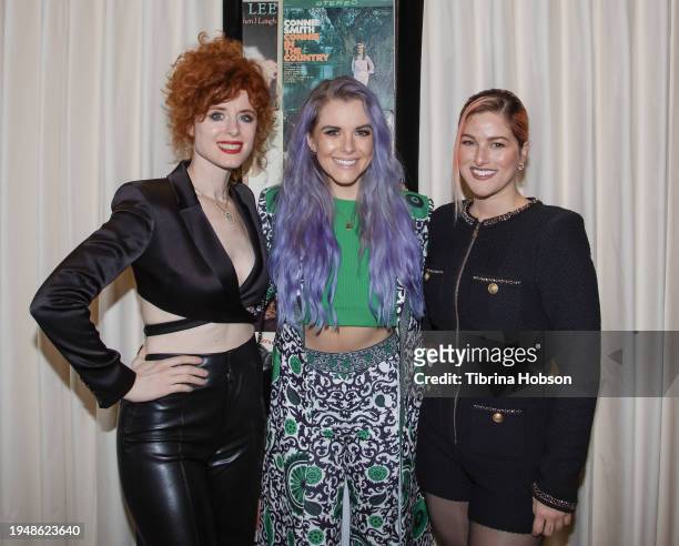 Kiesza,Lindsay Ell and Cassadee Pope attend Jenna Andrews' and Stephen Kirk's Pre-Grammy kick off party at alice + olivia on January 19, 2024 in...
