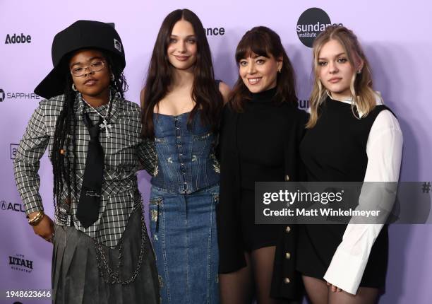 Kerrice Brooks, Maddie Ziegler, Aubrey Plaza, and Maisy Stella attend the "My Old Ass" Premiere during the 2024 Sundance Film Festival at Eccles...