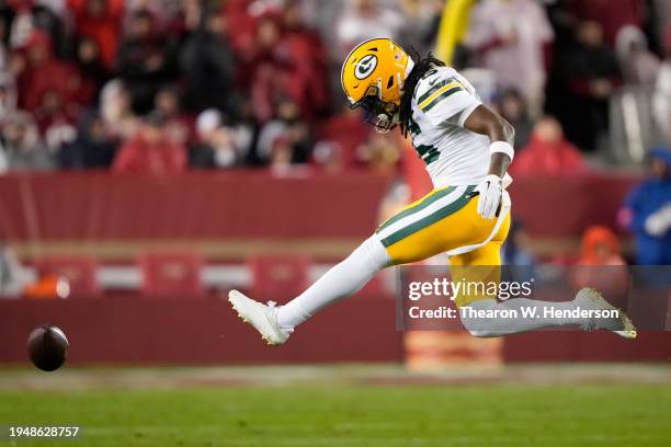 Darnell Savage of the Green Bay Packers reacts after missing an interception during the first quarter against the San Francisco 49ers in the NFC...