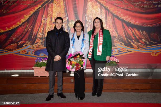 Princess Stephanie of Monaco, Louis Ducruet and Melanie-Antoinette de Massy attend the 46th International Circus Festival on January 20, 2024 in...