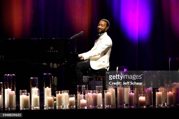 John Legend performs at the Signia by Hilton Atlanta, greeted by an enthusiastic audience on Jan. 20, 2024 in Atlanta, Georgia. This exclusive event...