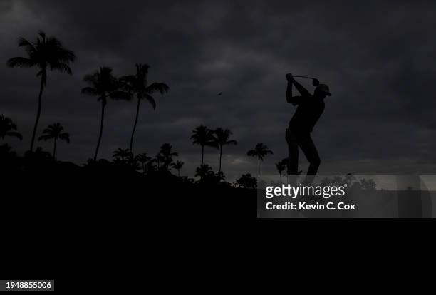 Steven Alker of New Zealand tees off the 16th hole during the final round of the Mitsubishi Electric Championship at Hualalai Golf Club on January...