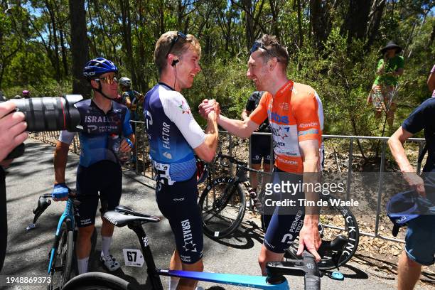 Nick Schultz of Australia and stage and overall race winner Stephen Williams of United Kingdom and Team Israel - Premier Tech - Orange Santos...