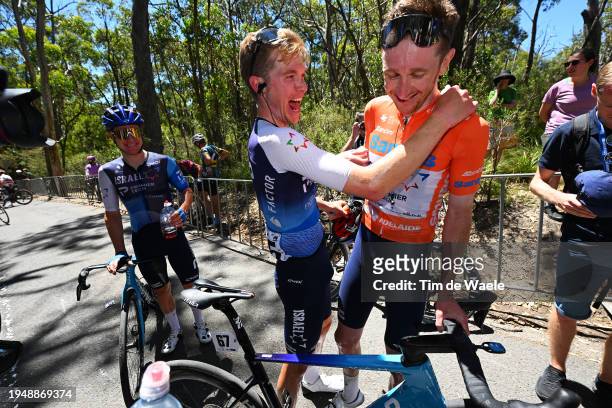 Nick Schultz of Australia and stage and overall race winner Stephen Williams of United Kingdom and Team Israel - Premier Tech - Orange Santos...