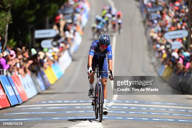 Laurence Pithie of New Zealand and Team Groupama-FDJ crosses the finish line during the 24th Santos Tour Down Under 2024, Stage 6 a 128.2km stage...