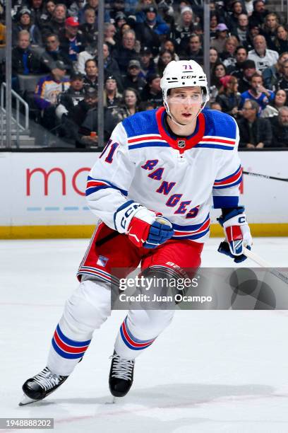 Tyler Pitlick of the New York Rangers skates on the ice during the first period against the Los Angeles Kings at Crypto.com Arena on January 20, 2024...