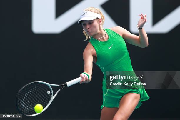 Emerson Jones of Australia competes against Daria Egorova in their first round singles match during the 2024 Australian Open Junior Championships at...