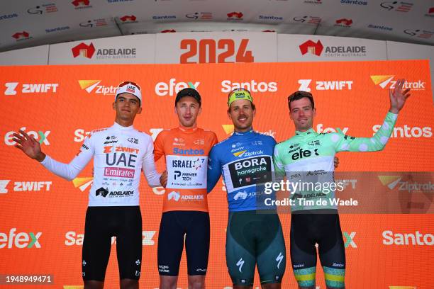 Isaac Del Toro Romero of Mexico and UAE Team Emirates - White Best Young Rider Jersey, Stephen Williams of United Kingdom and Team Israel - Premier...