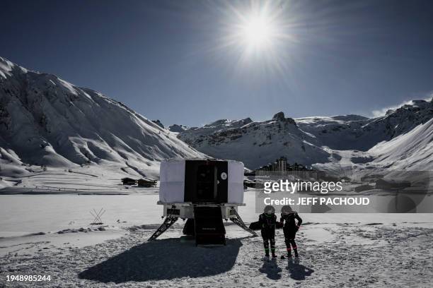 Researchers take part in a lunar simulation exercise to test the EuroHab space dwelling, in Tignes resort on January 23, 2024. Peter Weiss and...