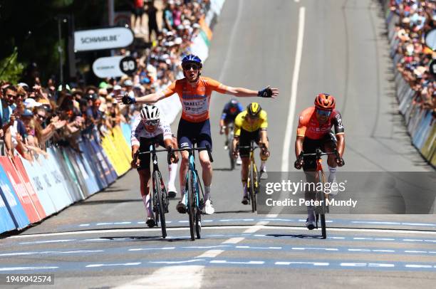 Stephen Williams of United Kingdom and Israel-Premier Tech team celebrates winning the final stage of the 24th Santos Tour Down Under Schwalbe Men's...